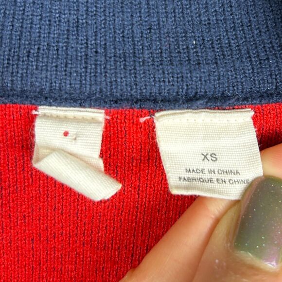 Moth Anthropologie Amoruso Two Toned Knit Cardigan Sweater Jacket Navy Red XS - Picture 14 of 16